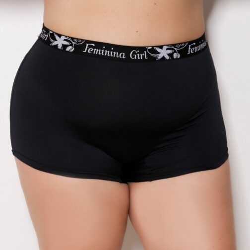 Cueca boxer feminina plus size em microfibra de alta qualidade, com elástico confortável e forro 100% algodão. Perfeita para o uso diário com máximo conforto e segurança.
