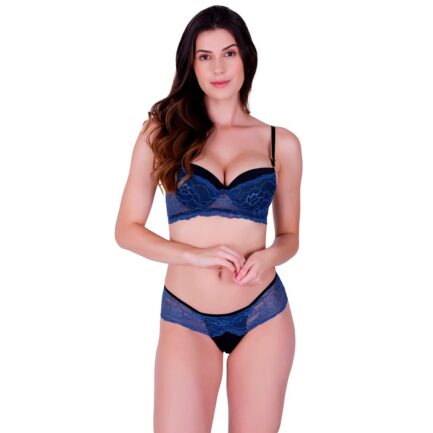 Conjunto de Lingerie com Bojo e Renda em Poliamida