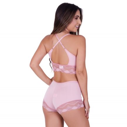 Conjunto Letícia Sem Bojo e Sem Arco com Caleçon em Renda de Poliamida e Tecido - Image 2