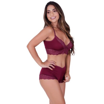 Conjunto Letícia Sem Bojo e Sem Arco com Caleçon em Renda de Poliamida e Tecido - Image 5