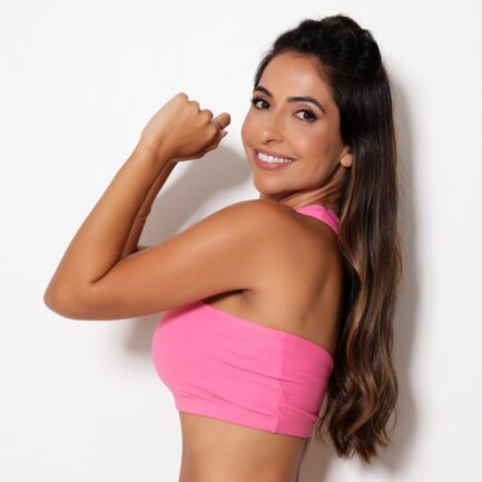 Top Fitness Assimétrico Rosa Neon em Poliamida MTX MODA - Alta Elasticidade e Conforto - Image 2